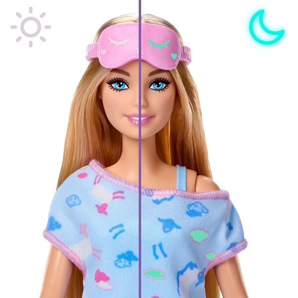 Barbie Party Unboxed Sleepover Reveal avec 7 surprises et un pyjama lumineux
