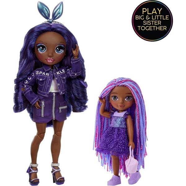 Rainbow High Littles Indigo Bailey, 14 cm große bewegliche Puppe mit Rucksack und magischem Fuchs