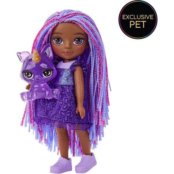 Rainbow High Littles Indigo Bailey, 14 cm große bewegliche Puppe mit Rucksack und magischem Fuchs
