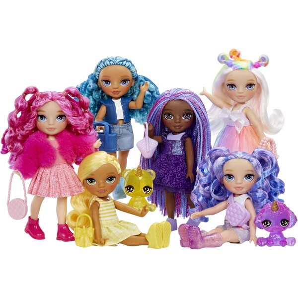 Rainbow High Littles Indigo Bailey, 14 cm große bewegliche Puppe mit Rucksack und magischem Fuchs