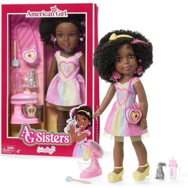 Кукла American Girl Wesley 14,5" с къдрава коса и пастелна рокля за момичета 4+