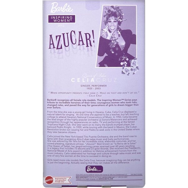 Barbie Celia Cruz Queen of Salsa im roten Kleid mit goldenem Mikrofon und Zertifikat