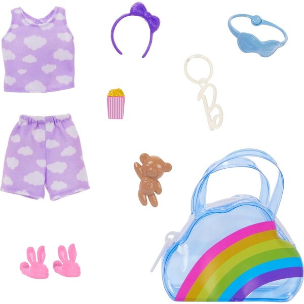 Ensemble d'accessoires de sac arc-en-ciel Barbie avec pyjamas et articles de fête pyjama