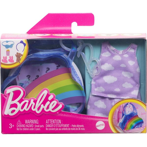 Barbie-Regenbogentaschen-Zubehörset mit Pyjamas und Pyjama-Partyartikeln