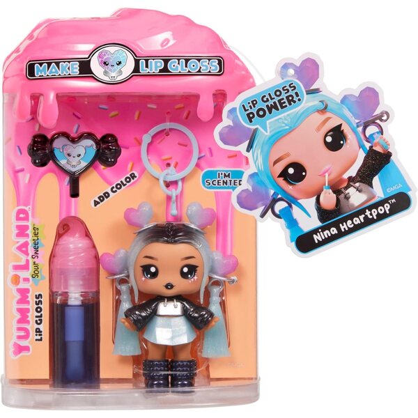 Yummiland Lipgloss-Puppe Sour Sweeties Nina Heartpop – Spielzeug mit DIY-Lipgloss und Schlüsselanhänger