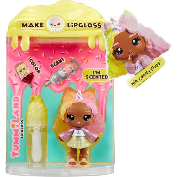 Yummiland Lip Gloss Doll Nia Candy Fluff Kit de bricolage pour enfants avec parfum de barbe à papa
