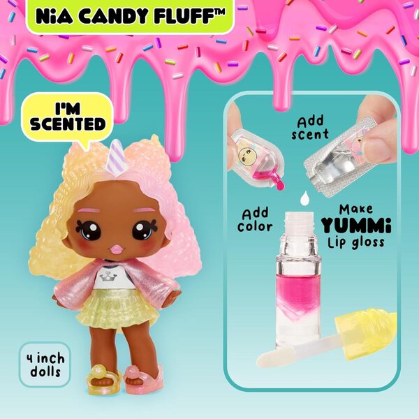 Yummiland Lipgloss Doll Nia Candy Fluff DIY Kit für Kinder mit Zuckerwatte-Duft