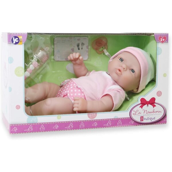 JC Toys La Newborn Nursery - Ensemble de 7 pièces poupée nouveau-né 12" avec accessoires roses