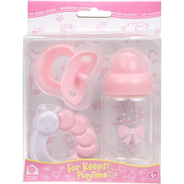 Pink Baby Doll Bottle, Rattle & Pacifier Set | JC Toys - for Keeps Playtime! | Fits Many Dolls up to 15" | Play Accessories | Ages 2+