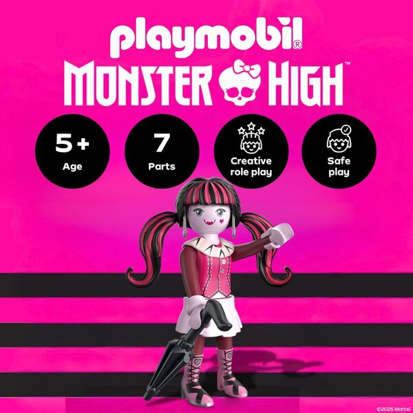 Playmobil Monster High Draculaura: Glam Gothic päivänvarjolla ja ainutlaatuisilla yksityiskohdilla