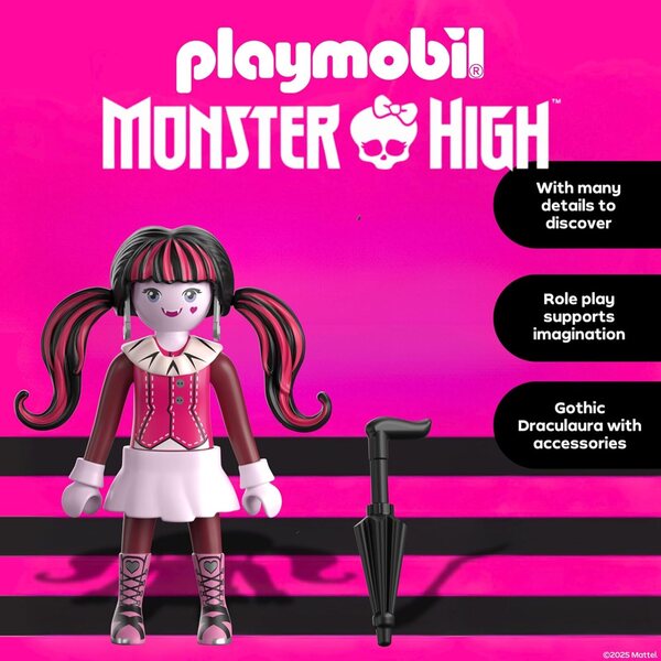 Playmobil Monster High Draculaura: Glam Gothic päivänvarjolla ja ainutlaatuisilla yksityiskohdilla