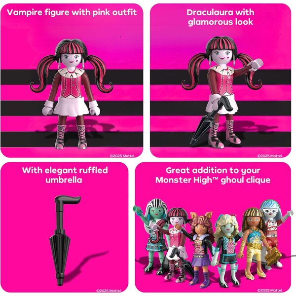 Playmobil Monster High Draculaura: Glam Gothic päivänvarjolla ja ainutlaatuisilla yksityiskohdilla
