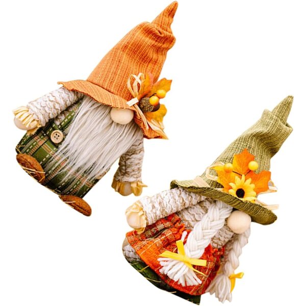 Set 2 Gnomi Decorativi in Cotone per Festa del Ringraziamento e Decorazioni Autunnali