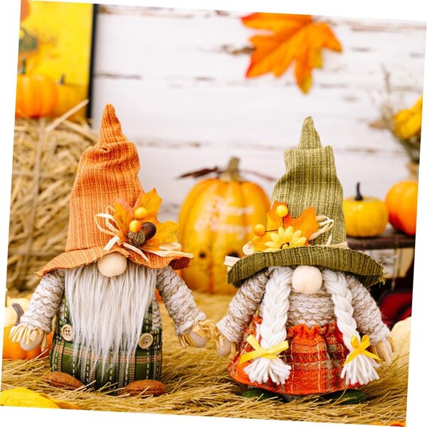 Set 2 Gnomi Decorativi in Cotone per Festa del Ringraziamento e Decorazioni Autunnali
