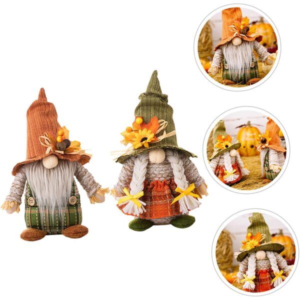 Set 2 Gnomi Decorativi in Cotone per Festa del Ringraziamento e Decorazioni Autunnali