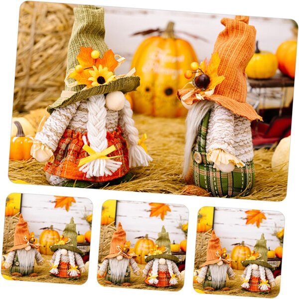 Set 2 Gnomi Decorativi in Cotone per Festa del Ringraziamento e Decorazioni Autunnali