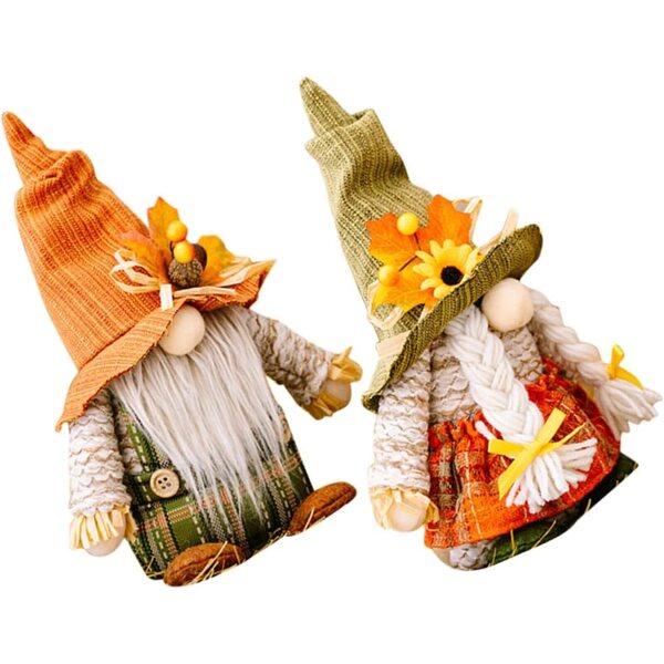 Set 2 Gnomi Decorativi in Cotone per Festa del Ringraziamento e Decorazioni Autunnali