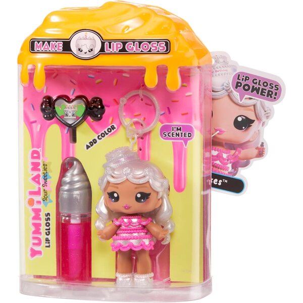 Yummiland Lip Gloss Doll: Sour Sweeties - Misty Cakes Includes DIY Lip Gloss + Removable Keychain, Cosmetic Play, Collectible, Ages 4+
