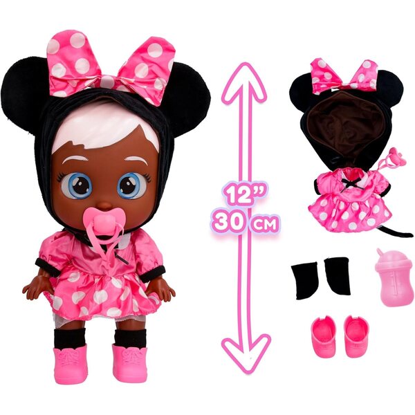 Cry Babies Minnie Mouse Puppe mit rosa Kleid und echten Tränen für Kinder ab 18 Monaten