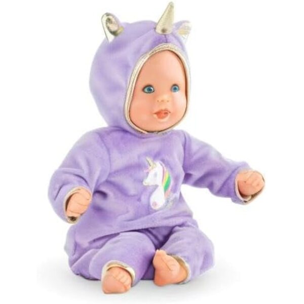 Corolle Bébé Calin Jednorožec měkká panenka 30 cm s fialovým outfitem a vanilkovým parfémem