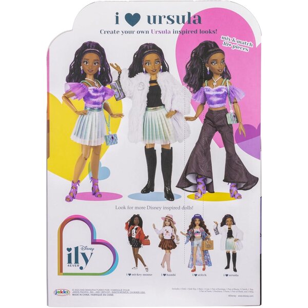 Disney ily 4EVER Dolls Disney 100 - Ursula 11.5" Tall with 13 Points of Articulation, Two Complete Mix-and-Match Outfits and Glittery Mickey Ring for You!