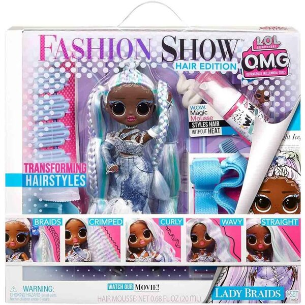 L.O.L. Überraschung! OMG Fashion Show Hair Edition Lady Braids 25 cm große Modepuppe mit Magic Mousse und Accessoires