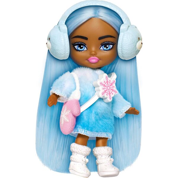 Barbie Extra Mini Minis Poupée de voyage 8 cm avec robe d'hiver et accessoires de neige
