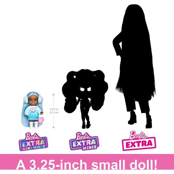 Barbie Extra Mini Minis 8 cm große Reisepuppe mit Winterkleid und Schneezubehör