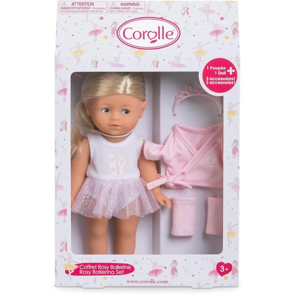 Sada mini baleríny Corolline Rosy s 8" panenkou a doplňky pro děti 3+