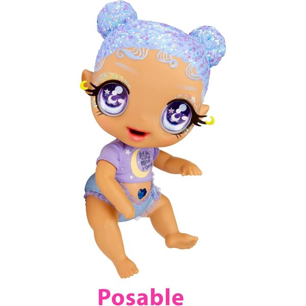 MGA Glitter Babyz Selena Stargazer Zauberpuppe mit 3 Farbwechseln und Zubehör