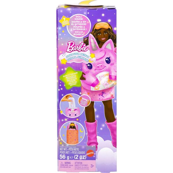 Barbie Party Unboxed Sleepover Reveal : 7 surprises avec poupée et accessoires lumineux