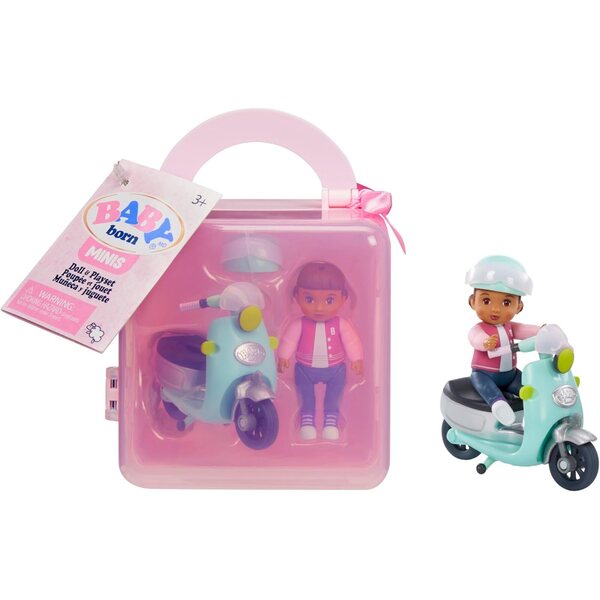 Žaidimų rinkinys BABY born MINIS su paspirtuku, mini lėlyte ir šalmu, puikiai tinka vaikams nuo 3 metų
