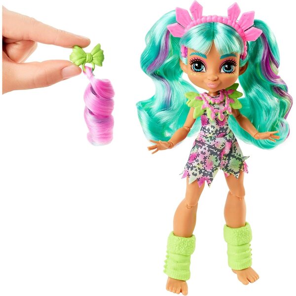 Mattel Cave Club Rockelle bewegliche Puppe mit Dinosaurier und Zubehör für Kinder ab 4 Jahren