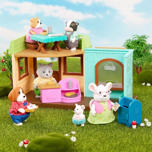 Li'l Woodzeez Woofington Bulldog Family: 4 bewegliche Minifiguren mit Geschichtenbuch