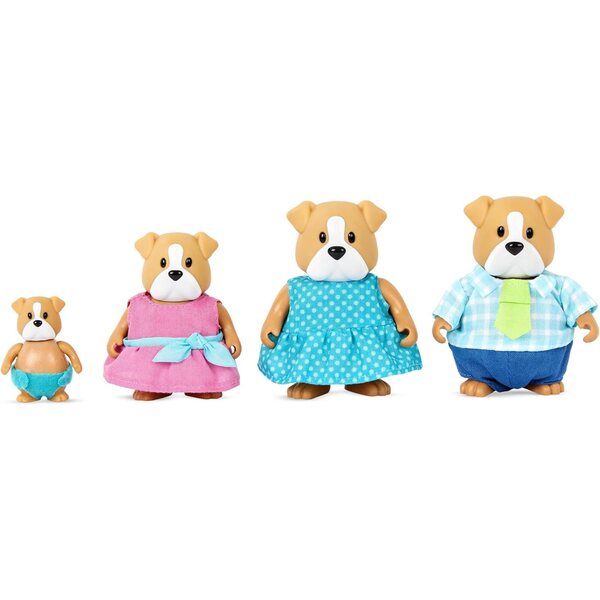Li'l Woodzeez Woofington Bulldog Family: 4 bewegliche Minifiguren mit Geschichtenbuch