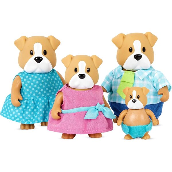 Li'l Woodzeez Woofington Bulldog Family: 4 bewegliche Minifiguren mit Geschichtenbuch