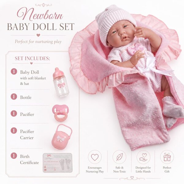 Realistyczna lalka La Newborn 15,5" z 8-częściowym zestawem upominkowym | JC Toys Berenguer