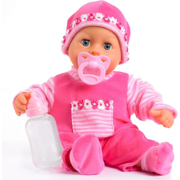 Bayer Babypuppe 38 cm weich mit Geräuschen, geschlossenen Augen und komplettem rosa Zubehör
