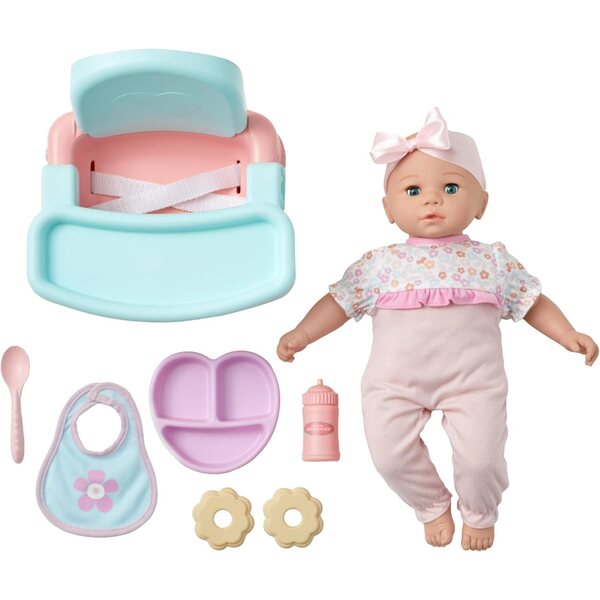 Madame Alexander 35 cm Sweet Smiles Snack Time baba etetőszékkel és kiegészítőkkel