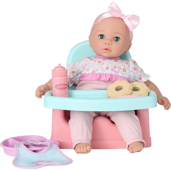 Poupée Madame Alexander 35 cm Sweet Smiles Snack Time avec chaise haute et accessoires