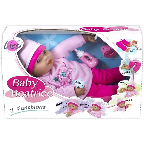 Lissi 16" interaktive Puppe mit Zubehör, 7 Funktionen, rosa Kleid