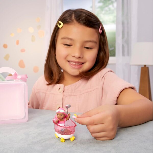 BABY born MINIS Playset - Deep Skin Tone Doll with Brown Eyes, Bathtub & Rubber Duck Accessory, Includes Reusable Carrying Case for On-The-Go Playtime