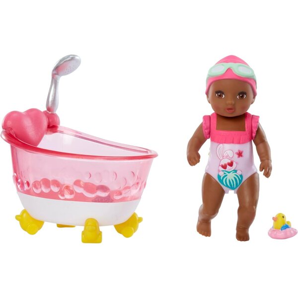 BABY born MINIS Playset - Deep Skin Tone Doll with Brown Eyes, Bathtub & Rubber Duck Accessory, Includes Reusable Carrying Case for On-The-Go Playtime