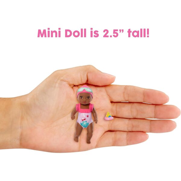BABY born MINIS Playset - Deep Skin Tone Doll with Brown Eyes, Bathtub & Rubber Duck Accessory, Includes Reusable Carrying Case for On-The-Go Playtime