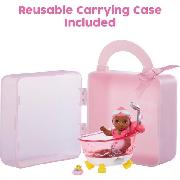 BABY born MINIS Playset - Deep Skin Tone Doll with Brown Eyes, Bathtub & Rubber Duck Accessory, Includes Reusable Carrying Case for On-The-Go Playtime