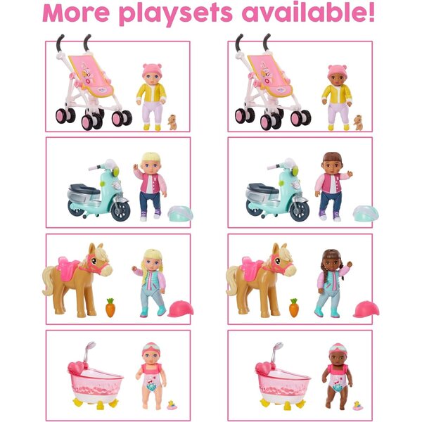 BABY born MINIS Playset - Deep Skin Tone Doll with Brown Eyes, Bathtub & Rubber Duck Accessory, Includes Reusable Carrying Case for On-The-Go Playtime