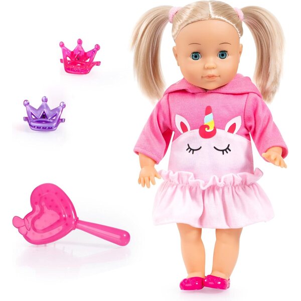 Bayer Charlene Little Lover 33 cm große interaktive Puppe mit Geräuschen, schließenden Augen und Einhorn-Outfit