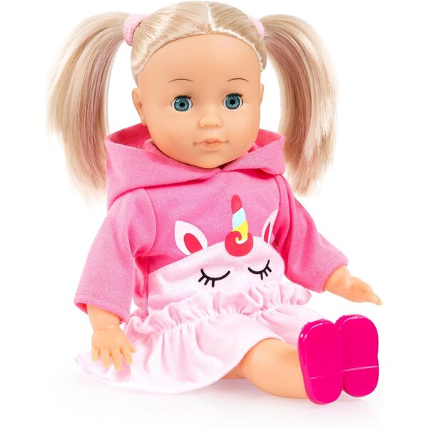 Bayer Charlene Little Lover 33 cm große interaktive Puppe mit Geräuschen, schließenden Augen und Einhorn-Outfit