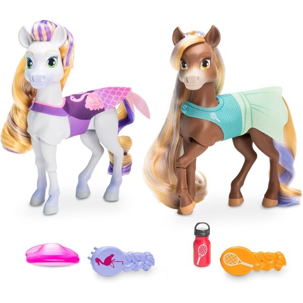 Wild Manes Set 2 Horses: Tilly Tennis and Finley Pool Party Articulated Toys