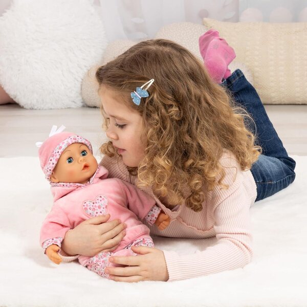 Interaktive First Words-Puppe, 38 cm, mit 24 Babygeräuschen und rosa Herz-Outfit